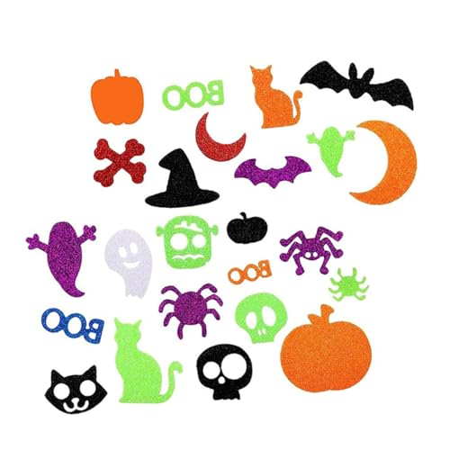 FELTECHELECTR Halloween Dekoration Horror Sticker Statische Aufkleber Für Halloween Selbstklebende Halloween Aufkleber Glitzernde Sticker Für Diy Deko Halloween Partys Katzen Geister Und Kürbis Motive von FELTECHELECTR