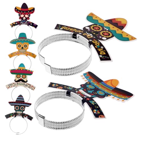 FELTECHELECTR 6 Stück Mexikanischer Tag Der Toten Dekorative Stirnbänder Cinco De Mayo Stirnband Mexikanisches Thema Partygeschenke Mexikanische Stirnbänder Fiesta Party Stirnbänder von FELTECHELECTR