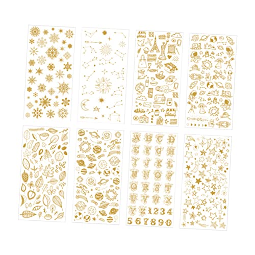 FELTECHELECTR 8 Blätter kreative tagebuchaufkleber scrapbooking sticker scrapbook stickers sticker für laptop wiederverwendbare sticker Aufkleber mit Goldprägung dekorative Aufkleber Golden von FELTECHELECTR