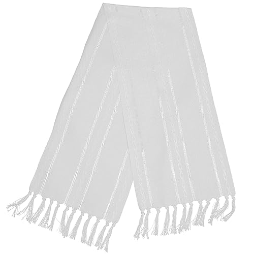 FELTECHELECTR Tischläufer tischwäsche Tablecloth tafeldecke tischdeko esstisch tischdeken Tischdecke Servietten runder Esstisch Tischset mit Quasten Tischtuch Polyester Weiß von FELTECHELECTR