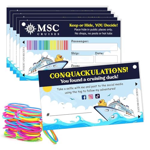 Cruising Duck Tags, Rubber Duck Tags, MSC Cruises Card, Duck Duck Tags, Entenspielkarten, 50 Stück, 9,4 x 5,6 cm, mit Loch und Gummibändern (7FDC226) von FELYC