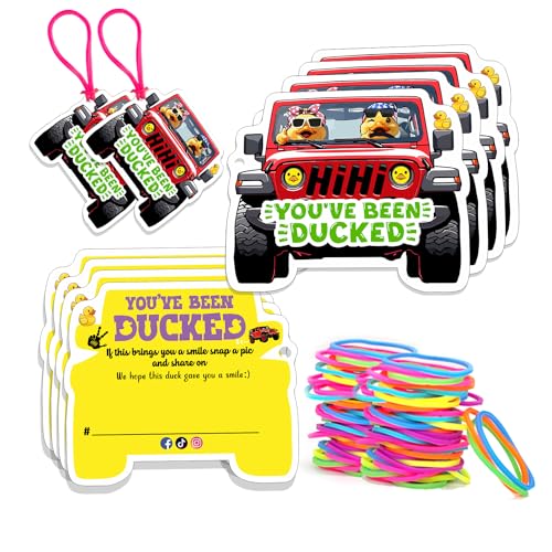 Duck Tags, You've Been Ducked Card, DCUK Duck Tags, 50 Set Duck Ducking Game Card, Duck Tags with Hole and Rubber Bands SUV Car Design (Duck Tags-Red) von FELYC