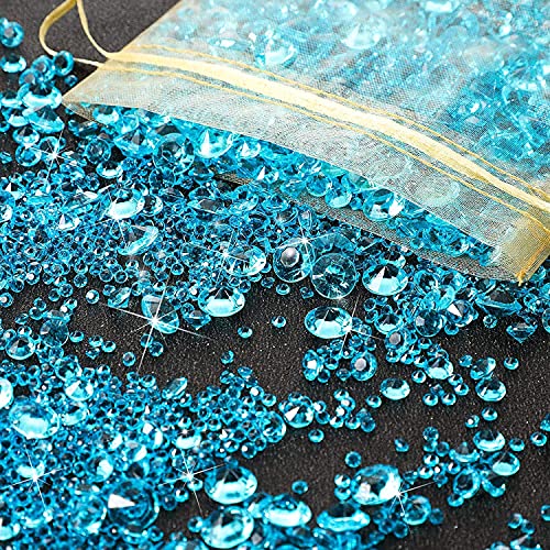 FENGCHUANG 4000 Stück Blau Diamanten Deko, Deko Diamanten für Kinder, Glitzernde Deko Kristallsteine, Glas dekosteine für Hochzeitsdekorationen, Tischaufsätze, Vasenfüller (3 Größen) von FENGCHUANG