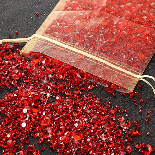 FENGCHUANG 4000 Stück Diamanten Deko Rote, Deko Diamanten für Kinder, Glitzernde Deko Kristallsteine, Glas dekosteine für Hochzeitsdekorationen, Tischaufsätze, Vasenfüller (3 Größen) von FENGCHUANG