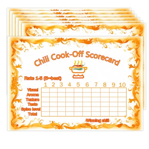 FENGHERUIA Chili Cook Off Contest Chili Cook Off Dekorationen Supplies 16,29 x 22,9 cm Chili Cook Off Banner Score Cards Auszeichnungszertifikate für Chili Cook Party Wettbewerb Zubehör (25 Stück) von FENGHERUIA