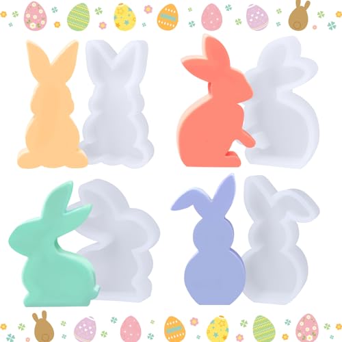 FENGQ 4 Stück Ostern Kaninchen Silikonform, 3D Osterhase Silikonformen Gießformen, Gips Ostern Hase Backform Dekoration Hase Silikon DIY Giessform für Seife Kerzen Handwerk Ostergeschenke von FENGQ