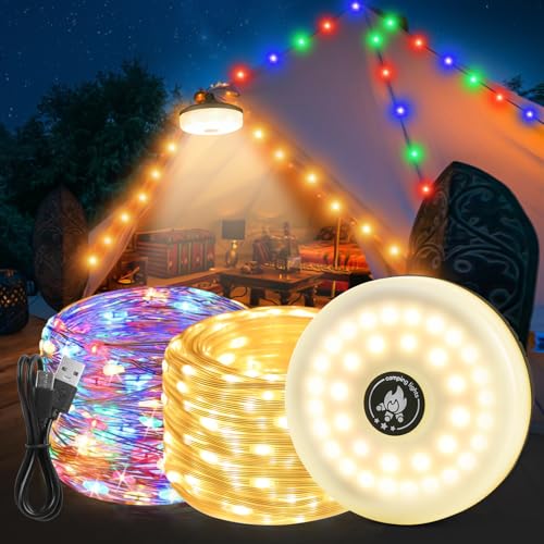 FENGQ 10M Camping Lichterkette aufrollbar, 5 in 1 LED Lichterkette Außen Innen mit 5 modi, Wasserdicht Campinglampe USB Aufladbar, Tragbare Camping-Lichter für Garten Balkon Hof Party Festival Deko von FENGQ