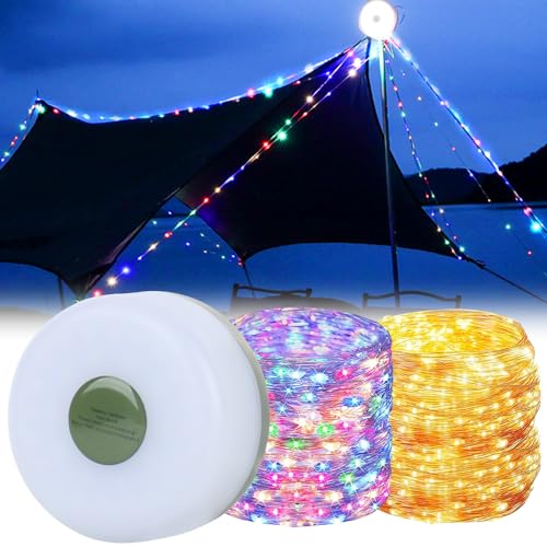 FENGQ 8M Camping Lichterkette aufrollbar, 2 in 1 LED Lichterkette Außen Innen mit 5 modi, Wasserdicht Campinglampe USB Aufladbar, Tragbare Camping-Lichter für Garten Balkon Hof Party Festival Deko von FENGQ