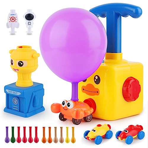 FENGQ Ballon Auto Spielzeug, 19pcs Ballon Auto Spielzeug Set, Balloon Powered Launch Car, Trägheit Power Auto Ballon, Luftballons mit Pumpe, Ballonbetriebene für Kinder Geburtstag Geschenk(Gelb) von FENGQ