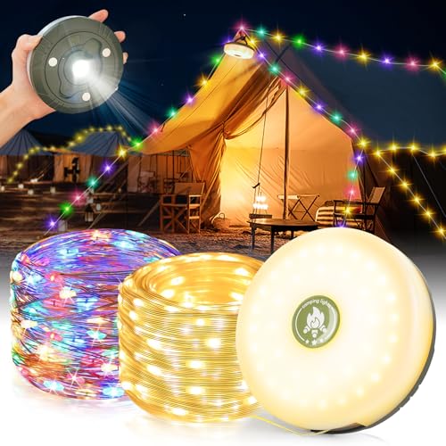 FENGQ Camping Lichterkette Aufrollbar, 10M Tragbare Campinglampe, LED Lichterkette Mit 8 Beleuchtungsmodi, Wasserdichte Outdoor Lichterkette, Usb Lichterkette Camping Für Outdoor Camping Hof Dekor von FENGQ