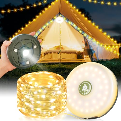 FENGQ Camping Lichterkette Aufrollbar, 10M Wasserdichte Tragbare Verstaubare Lichterkette, Tragbare Camping Lichterkette mit 8 Beleuchtungsmodi, lichterkette Camping für Camping Hof, Party Gartendeko von FENGQ