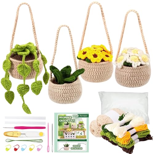 FENGQ Häkelset für Anfänger, Starter Kit Häkeln, Häckeln Stricken für Anfänger, DIY Häkel-Starterset Fleshiness mit Häkelnadeln, Garn, Handnähnadel, Anleitung für Anfänger und Erwachsene von FENGQ