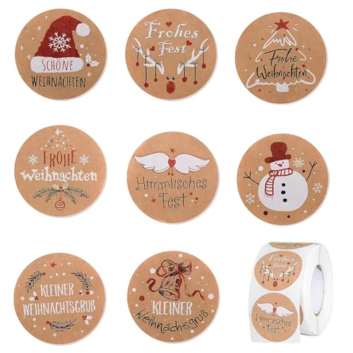 Aufkleber Weihnachten Weihnachtsetiketten Kraftpapier Aufkleber Weihnachten Frohe Aufkleber Geschenkanhänger Weihnachtsdekorationen 3.5cm Rund Selbstklebend für Geschenktüten 500 Stück von FENGQQKJ