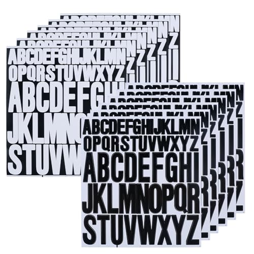 Buchstaben Sticker Selbstklebende Klebebuchstaben Alphabet Aufkleber Vinyl Hausnummer Aufkleber Großen Buchstaben Aufkleben Wetterfest Schwarz und Weiß 12 Blätter für Schilder DIY Scrapbook von FENGQQKJ