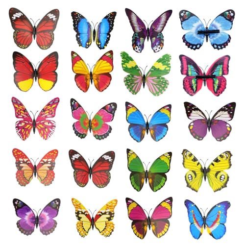 FENGQQKJ Schmetterlinge Deko mit Clip Frühling Deko 20 Stück Schmetterlingsclip Künstliche Bunte Schmetterling Deko Garten Metall Schmetterling zur Zweige Außenbereich für Tischdekoration von FENGQQKJ