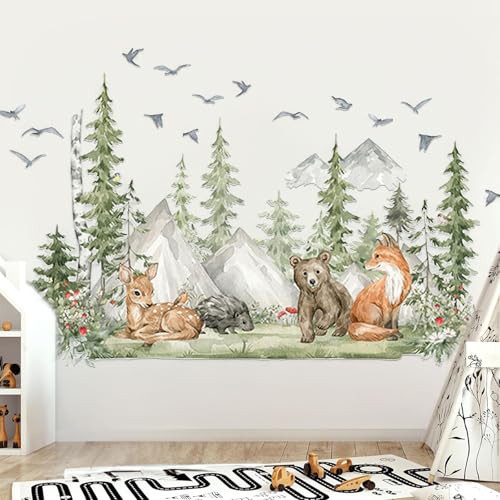 Wandtattoo Baum Große Kinderzimmer Wandsticker Waldtiere Wandtattoo Wald Natur Cartoon Jungle Animal Wall Stickers Wandaufkleber Babyzimmer Waldtiere Kids Tree Wall Sticker Deko für Wanddeko von FENGQQKJ