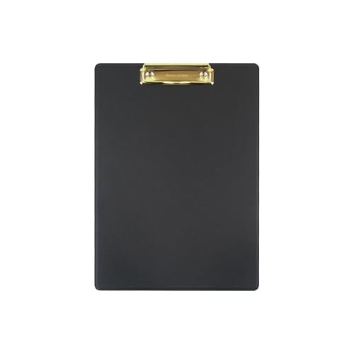 FENICE Professionelles Klemmbrett aus umweltfreundlichem PU-Leder mit goldfarbenem Metallclip, A4-Größe (Schwarz, A4) von FENICE