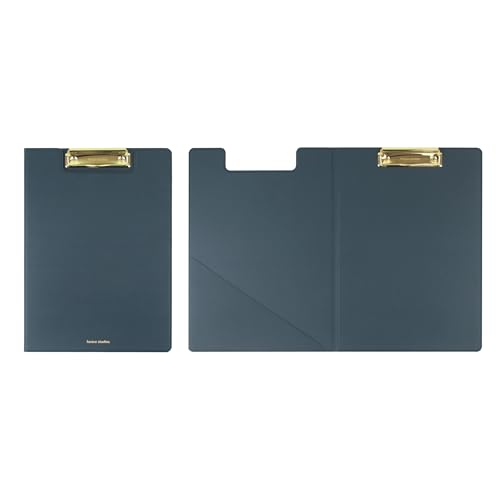 FENICE Professionelles Klemmbrett mit Deckel, A4-Größe, hochwertiges PU-Leder, goldfarbener Metallclip, mehrere Farben (Marineblau, A4) von FENICE