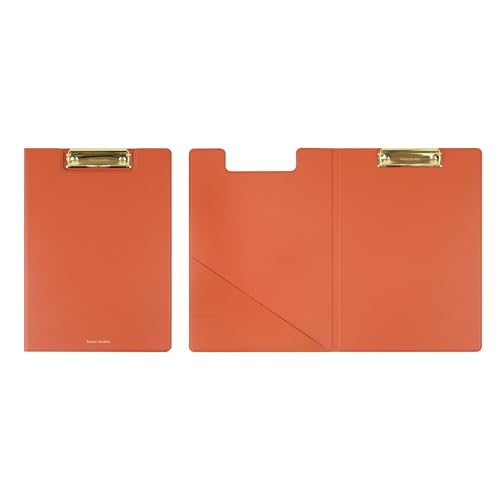 FENICE Professionelles Klemmbrett mit Deckel, A4-Größe, hochwertiges PU-Leder, goldfarbener Metallclip, mehrere Farben (Orange, A4) von FENICE