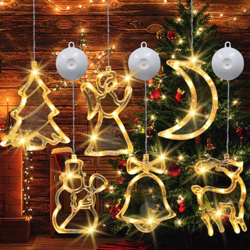 FENYW LED Saugnapf Weihnachten Lichter, 6 PCS Weihnachtsdeko Fenster, Weihnachtsbeleuchtung Fenster, Weihnachten Dekorative Fenster Licht, Lichterkette Weihnachten für Weihnachten Deko Party Hochzeit von FENYW