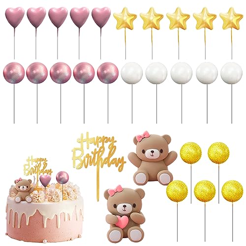 FENYW Tortendeko Kugeln, Rosa Kuchen Deko Mädchen, 28 Stück Topper DIY Tortendeko, DIY Happy Birthday Tortendeko, Babyparty Deko Mädchen für Tortendeko Geburtstag Karneval Weihnachten Babyparty von FENYW