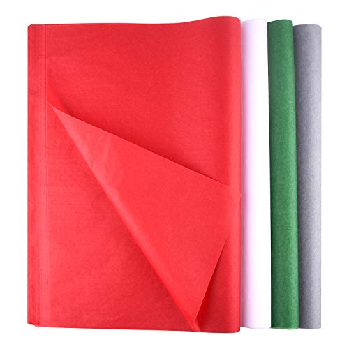 FEPITO 100 Blatt Weihnachtspapier Geschenkpapier Geschenkpapier Rot Grün Grau und Weiß Seidenpapier für Weihnachtsgeschenkverpackung, Basteln (14 x 20 Zoll) von FEPITO