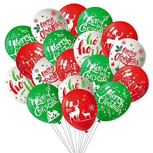 FEPITO 100Pcs Weihnachtsfeier Ballon 12 Zoll Weiß Rot und Grün Latex Weihnachtsballons, 6 Frohe Weihnachten Stil für Weihnachtsdekoration Party Supplies von FEPITO