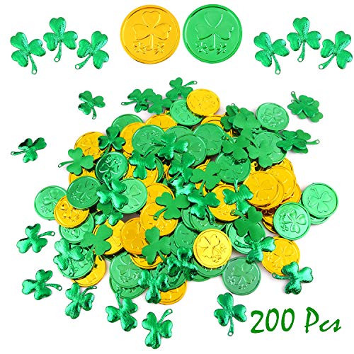 FEPITO 200 STÜCKE St.Patrick's Day Shamrock Coins Tischkonfetti Dekorationen, St.Patrick Shamrocks Grün & Gold Glücksklee Shamrock Plastikmünzen für St.Patricks Day Decoration Party Favors von FEPITO