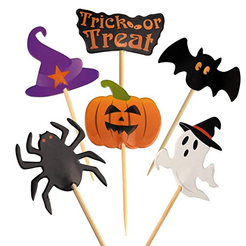 FEPITO 60 Stücke Halloween Cupcake Topper Halloween Zahnstocher Markierungsfahnen Marker für Halloween Party Kuchen Essen Käseplatte Vorspeisen Dekor von FEPITO