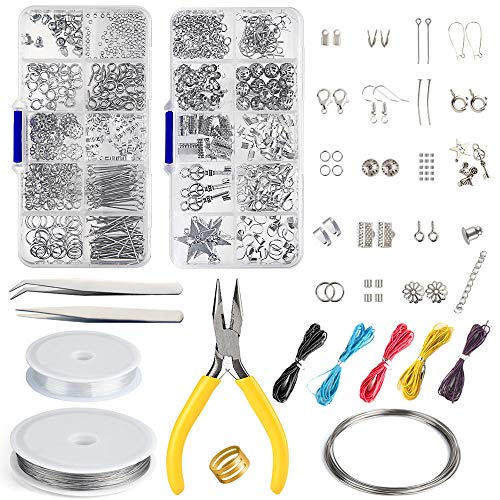 FEPITO Schmuckherstellung Kit Anfänger Werkzeug Kit Schmuck Reparatur Kit Schmuck Zubehör mit Zangen für Schmuckherstellung Reparatur DIY Bastelbedarf von FEPITO