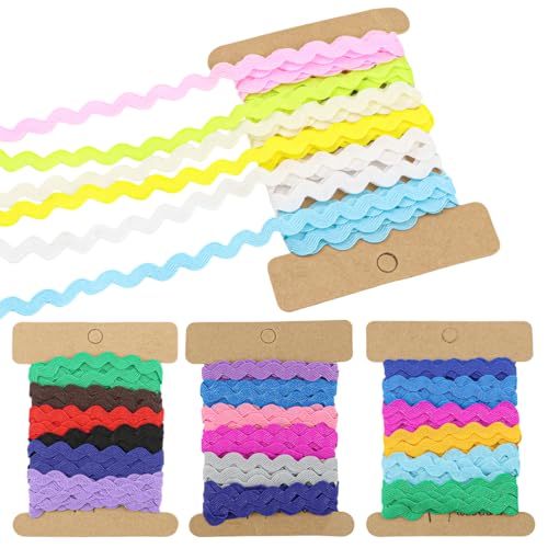 FERCAISH 4 Stücke Rick Rack Trim Bänder, Wellenförmiges Band, 5mm Wellennähen Biegefransenbesatz, Bunte Zackenlitze Borte Für DIY Nähen Handwerk Kleid Verschönerung Geschenkverpackung von FERCAISH