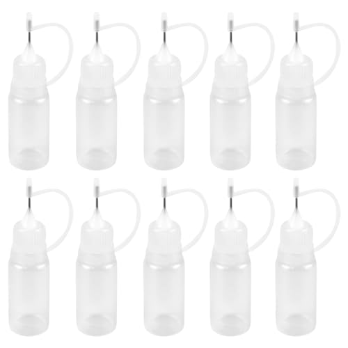 FERCAISH Nadelflasche, 10 ml Nadelspitze Kleber Flasche Applikator, Leimflasche Applicator Pen, Präzisionsspitzen Applikator Flasche Für DIY (10 Stück,Weiß) von FERCAISH