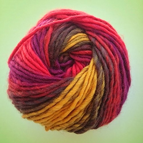 100 Gramm Merino Color 100 % Wolle superwash ca. 100 Meter Farbe 04 Rot Gelb Mix von Ferner Wolle