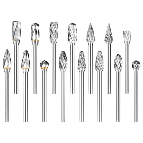 Hartmetall Frässtifte Set, 15 Stück Doppelschnitt-Frässtifte mit 3mm Schaft, Fräser Set Fräsbohrer kompatibel mit Dremel Hartmetallfräser für Schleifen, Schnitzen, Metallpolieren von FERSTALO