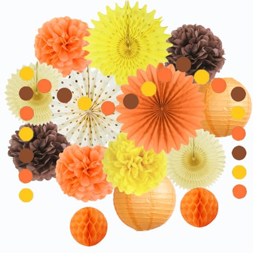 Herbst Deko Orange Gelb Braun Papierfächer Papier Pompons Papier Laternen Kreis Punkt Girlande für Herbst Ernte Babyparty Geburtstag Brautdusche Thanksgiving Partydeko von FETETIJD