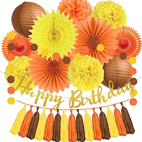 Geburtstag Deko Herbst Party Deko Orange Gelb Papierfächer Seidenpapier Pompons Braun Papier Laternen Tassel Happy Birthday Girlande Herbstlaub Kindergeburtstag Dekoration von FETETIJD