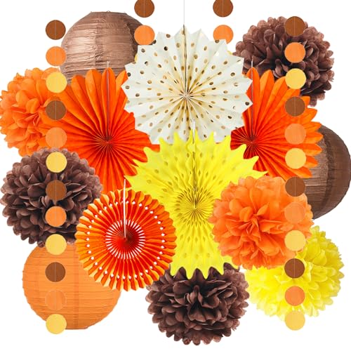 Herbst Party Dekorationen Orange Gelb Braun Papierfächer Seidenpapier Pompons Papier Laternen Girlande Herbst Party Deko Geburtstag Herbst Brautdusche Hochzeit Thanksgiving Party Dekorationen von FETETIJD