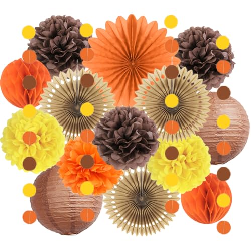 Herbst Party Deko Orange Pompons Deko Orange Gelb Braun Papierfächer Papierlaternen mit Girlande Braun Gelb für Baby Party Dekoration Geburtstag Party Deko Herbst Brautdusche Hochzeit Verlobung von FETETIJD