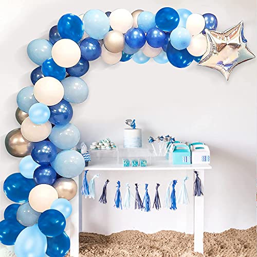 FEYG Blaue Ballon Girlande, 101 PCS Geburtstagsdeko, mit silbernem Stern Folienballon & Ballonstreifen & Klebepunkts, für Jungen Mädchen Happy Birthday Party, Hochzeit, Brautschmuck,Babyparty von FEYG