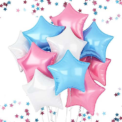 Blaue Rosa Weiße Sterne Luftballons, 18 Zoll Sterne Folienballons für Helium, Packung mit 10 Pastell Blau Rosa Weiße Heliumballons Set für Gender Reveal Babyparty Geburtstagsfeier Dekorationen von FEYG