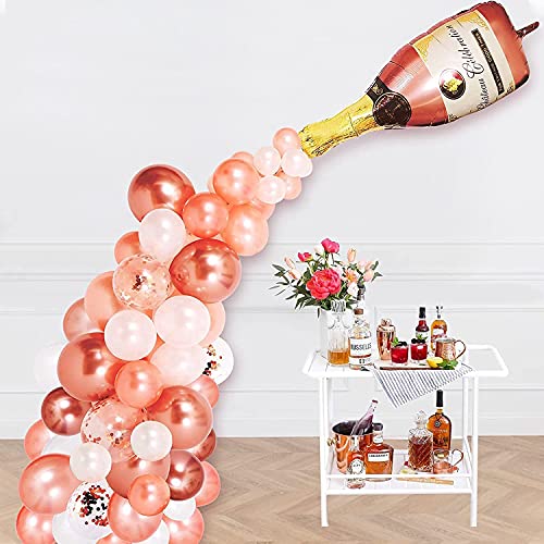 Champagner Ballons Bogen Set, Roségold Ballon Girlande, Champagnerflaschen Ballon & 60 Stück Latex Ballon Konfetti Ballon, ideal für Hochzeit, Geburtstag, Bachelorette, Brautparty, Party Dekorationen von FEYG