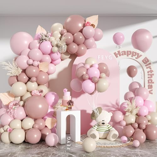 Dusty Pink Balloon Garland Arch Kit, Dusty Pink Light Pink Sand White Latex Party Balloon Boho Blush Nude Balloon Arch Kit for Baby Shower Birthday Bridal Shower Wedding Gender Reveal Party Decoration von FEYG