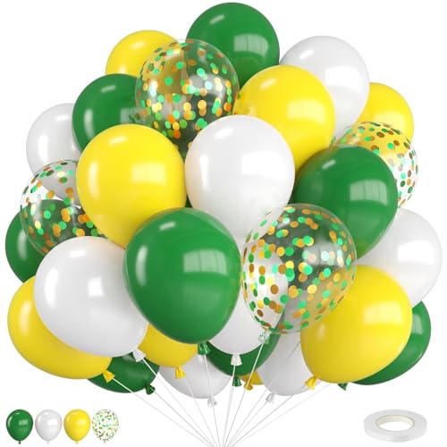 GrüNe und Gelbe Luftballons,12 Zoll GroßE DunkelgrüNe,Gelbe und WeißE Konfetti Luftballons mit Band,für Geburtstags Babyparty FußBall Golf Sport Traktor Themenparty Dekorationen von FEYG