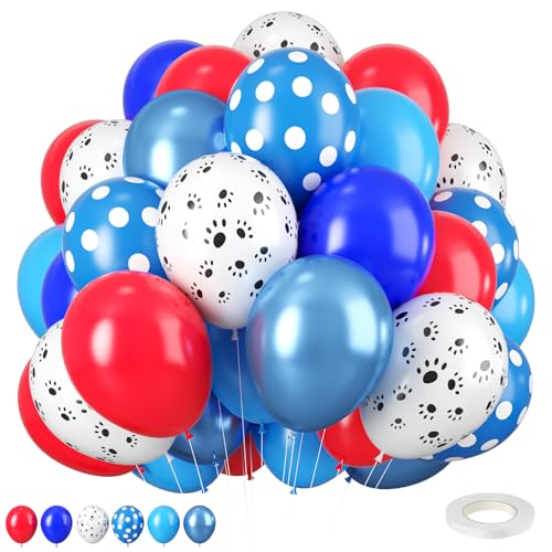 Hundepfote Ballons, Hundepfote bedruckte Ballons 12 Zoll Royal Blau Rot Latex Ballons Rot Blau Punkt Ballons Pfoten Ballons für Kinder-Welpenpfoten-Hunde-Mottoparty Geburtstagsdekorationen von FEYG