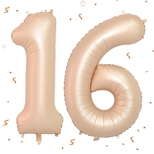 Karamell Luftballon Zahlen 16, XXL Riesige Folienballon in 40" - 101cm Geburtstagsdeko, Ballon Zahl Deko für Junge Mädchen 16 Geburtstagsparty Deko, Jubiläum Dek-fliegt mit Helium (Nummer 16) von FEYG