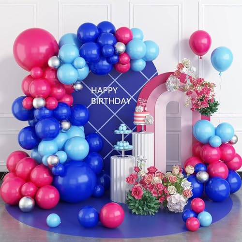 Luftballon Girlande Klein Blue, Ballon Girlande Kit Geburtstag Deko, 5 10 18 Zoll blaue rosarote Geburtstagsballons, perfekt für Babyparty, Hochzeit, Geburtstag, Jubiläum, Abschlussfeier-Dekoration von FEYG