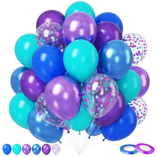 Lila blau blaugrüner Luftballons, 50 Stück, 12 Zoll, metallisch blau, lila blaugrüne Ballons, Konfettiballons für Kinder, Videospiel Partydekoration, Babyparty, Verlobungspartyzubehör von FEYG