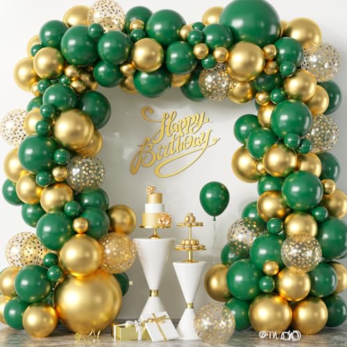 Luftballon Girlande Grün Gold, Gold und Grün Luftballons, Grün Metallic Gold Latex Ballons mit Gold Konfetti Geburtstag Ballons Set 18 12 10 5 Zoll für Geburtstag Hochzeit Baby Shower Abschluss Party von FEYG