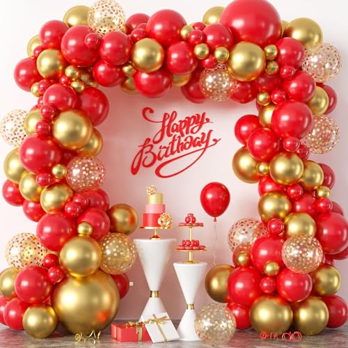 Luftballon Girlande Rot Gold, Gold und Rot Luftballons Set, Rot Metallic Gold Latexballon mit Gold Konfetti Geburtstag Ballon Set 18 12 10 5 Zoll für Geburtstag Hochzeit Baby Shower Abschluss Party von FEYG