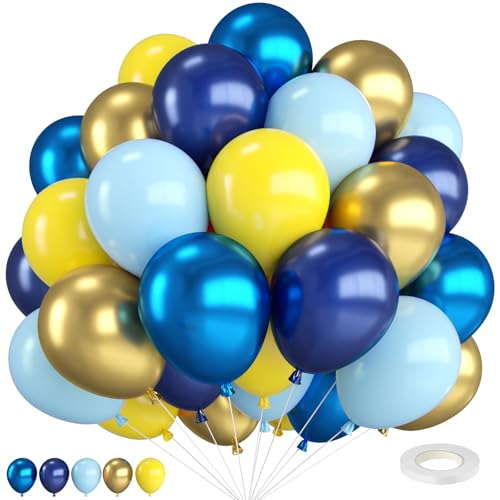 Luftballons Blau,12 Zoll Luftballons Blau Gelb Ballons und Metallic Blau Metallic Teal Metallic Golden Ballons,für Geburtstags Babyparty Hochzeit Verlobung Jahrestag Party Karneval Party Deko von FEYG